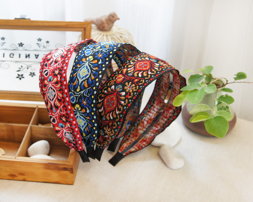 1PC femmes bohème ethnique brodé ruban Floral bandeaux bandeau cheveux accessoires beau motif ethnique large Turban