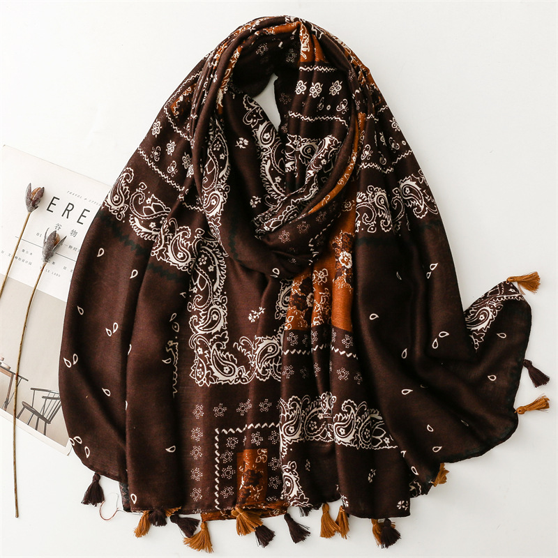 Écharpe en coton à pampilles florales Paisley, châle en Viscose respirant, protection solaire décontractée, écharpes de voyage pour femmes musulmanes, Hijab Sjaal, hiver 2026
