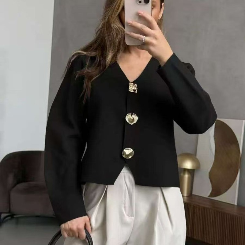 Blouse Pull Femme Col V Manches Longues Tricot Confortable Chic Nouvelle Collection Polyvalente Élégante Distinctive