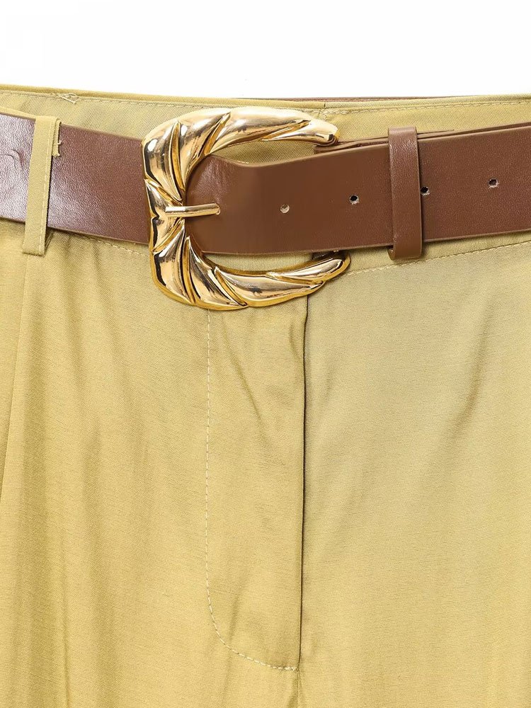 Pantalon taille haute à jambes larges pour femmes, mode ceinturée, fléchettes avant, poches latérales