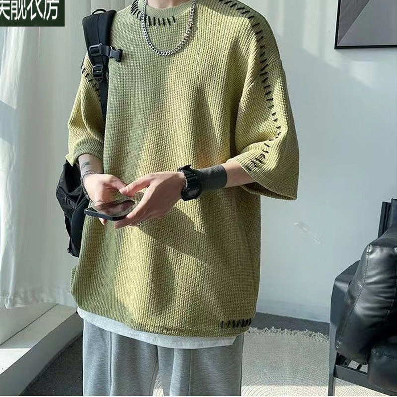 T-Shirts fins à col rond pour homme, pull droit, ample et décontracté, couleur unie, à la mode, printemps été, 2023