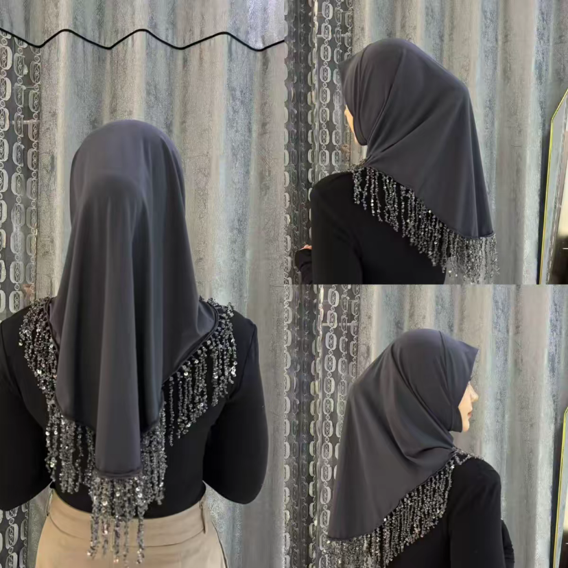 Hijab prêt-à-porter musulman avec châle à franges instantanées, couvre-chef tendance pour femmes