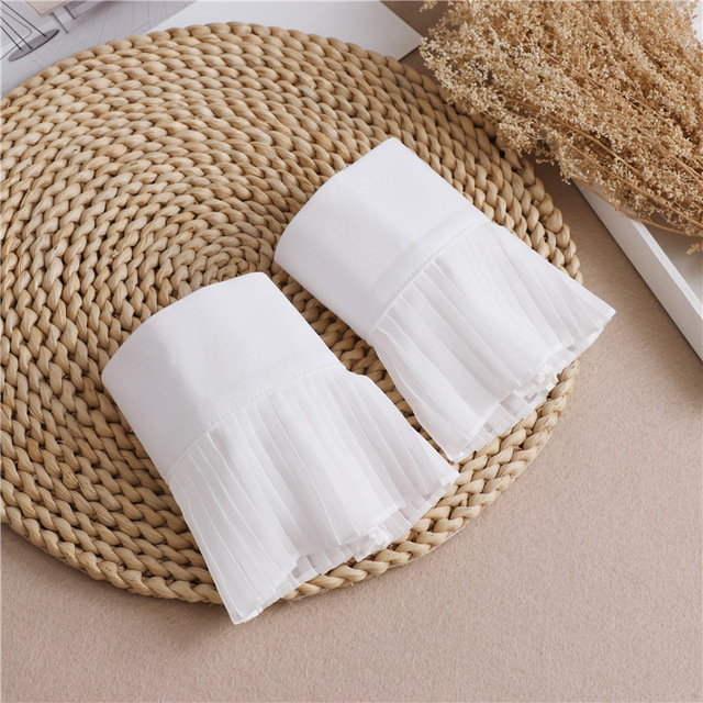 Faux manches évasées en mousseline de soie pour filles, faux poignets plissés pour femmes, pull, chauffe-poignet, corne blanche, accessoires