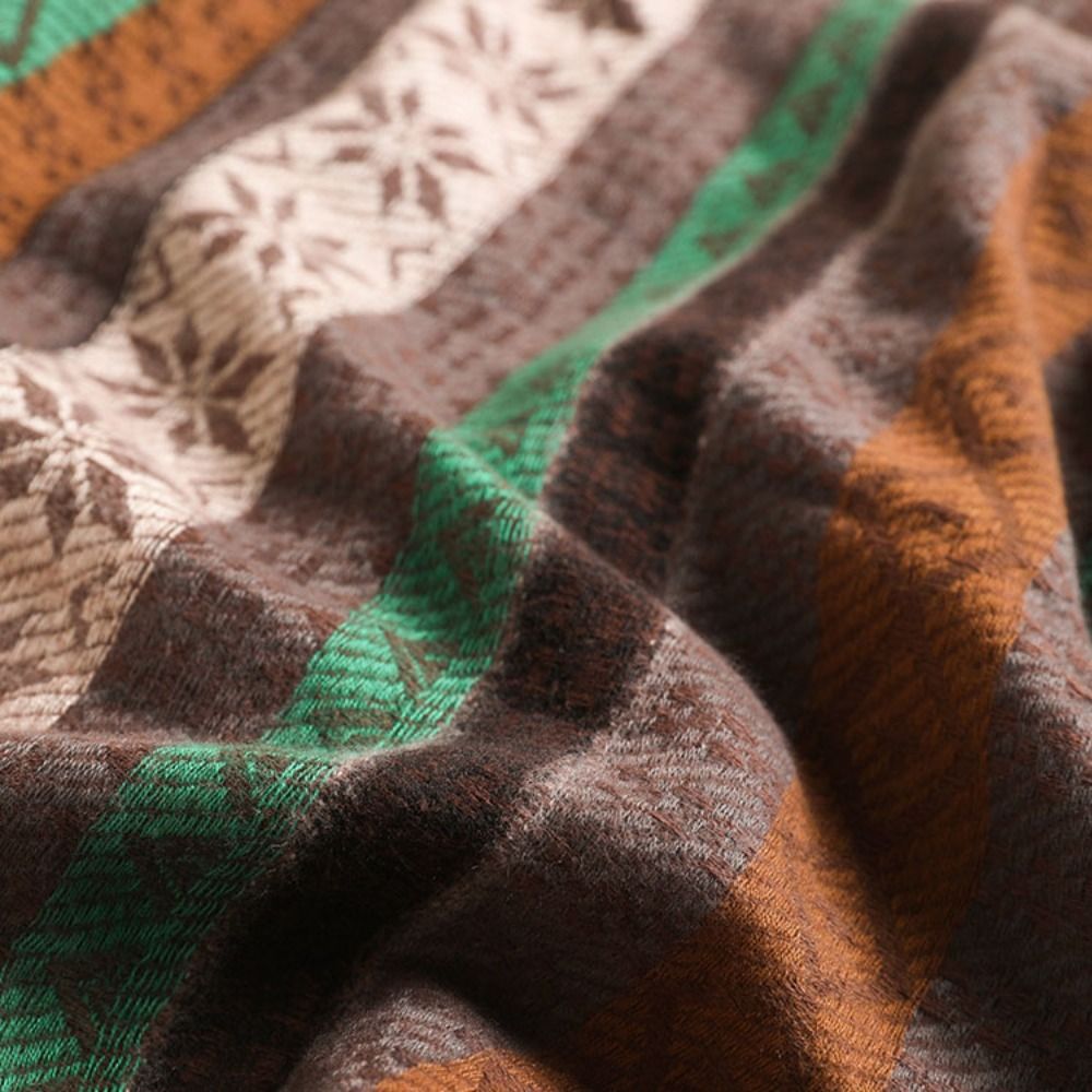 Châle de Luxe de Style Ethnique en Cachemire à Rayures, Cape avec Pompon, Collection Automne et Hiver