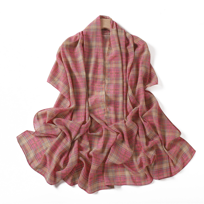 Écharpe longue en mousseline de soie imprimée à carreaux pour femmes musulmanes, hijabs du ramadan, châle féminin, écharpe enveloppée, Islam, nouveau, 175x70cm