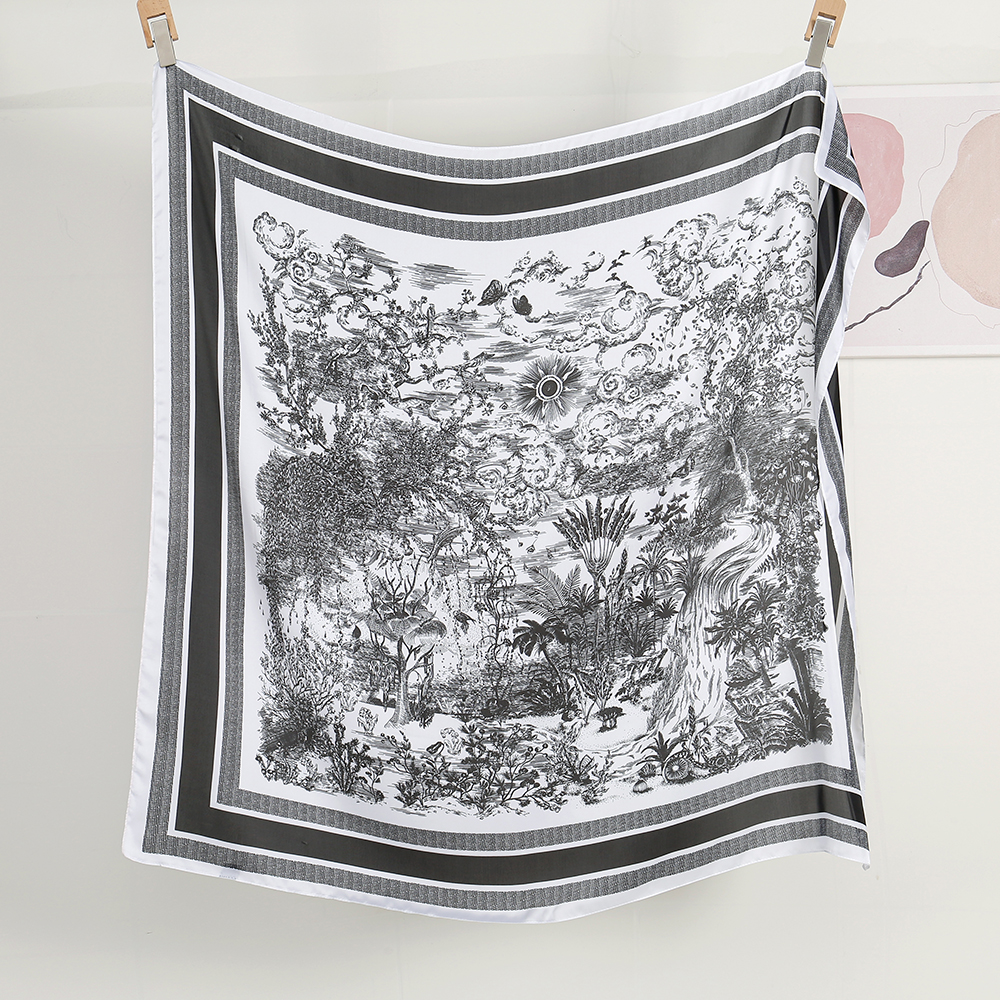Écharpe carrée en Satin pour femmes, châle de grande taille, Style lavage à l'encre, Design de luxe, mouchoir imprimé Floral, Hijab damassé, 110x110cm