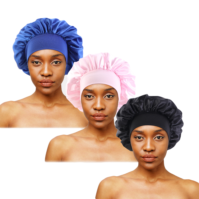 Bonnet de nuit unisexe à bande élastique, 3 pièces/lot, Bonnet de bain Extra Large en Satin soyeux, Bonnet de sommeil pour bouclé et élastique