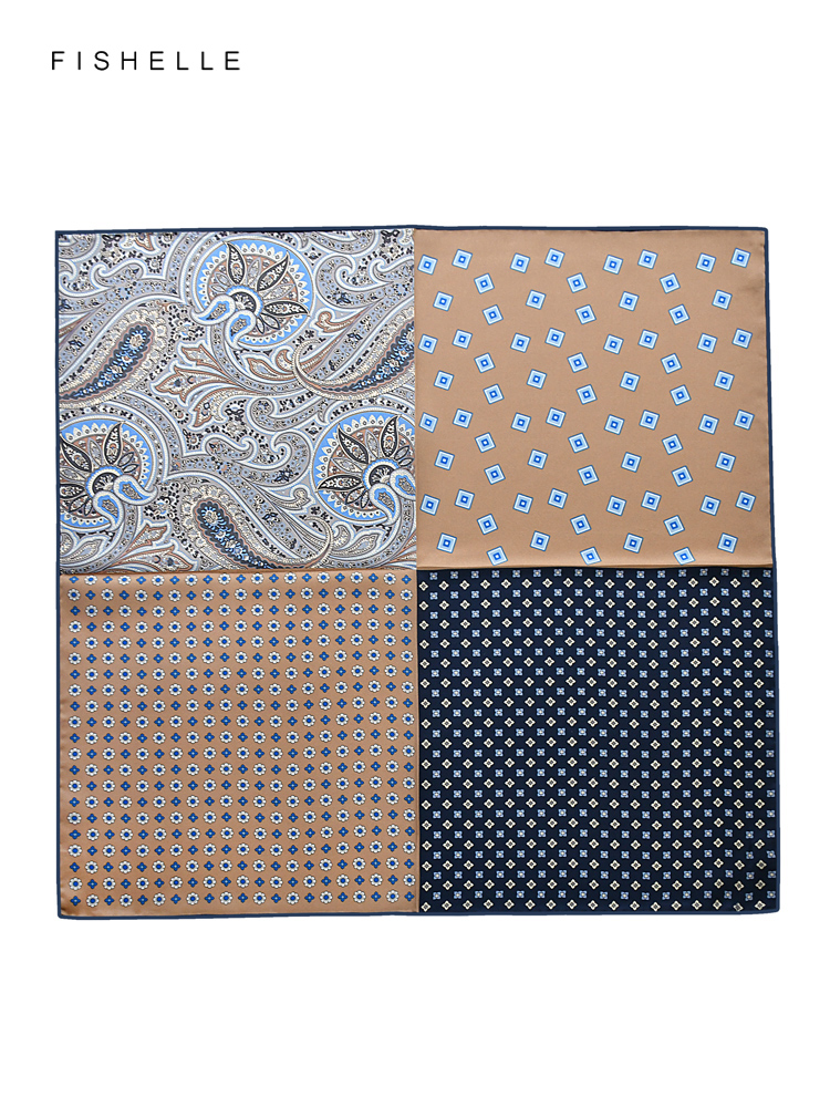 Petit Foulard Carré en Soie Naturelle Patchwork de Couleur Camel, Hijab pour Femme et Homme, Cadeaux de Luxe, Nouvelle Collection Printemps Automne
