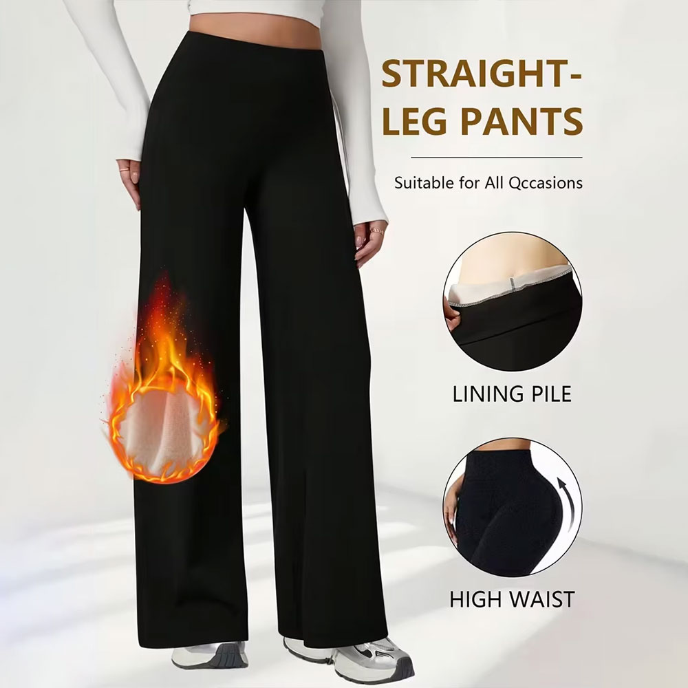 Pantalon à jambes larges en peluche chaud hiver pantalon droit taille haute ski en plein air Jogging ou exercice hiver pantalons et capris pour femmes