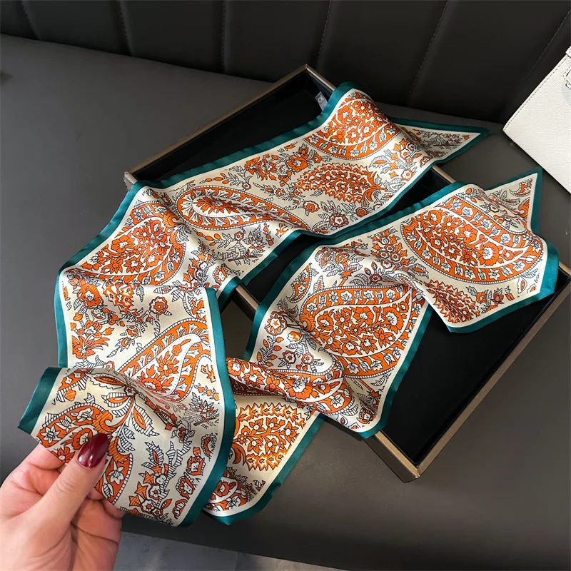 2025 printemps Foulard femmes nouveau Design impression soie sentiment bandeaux Foulard Foulard dame longue maigre ruban sac cravates