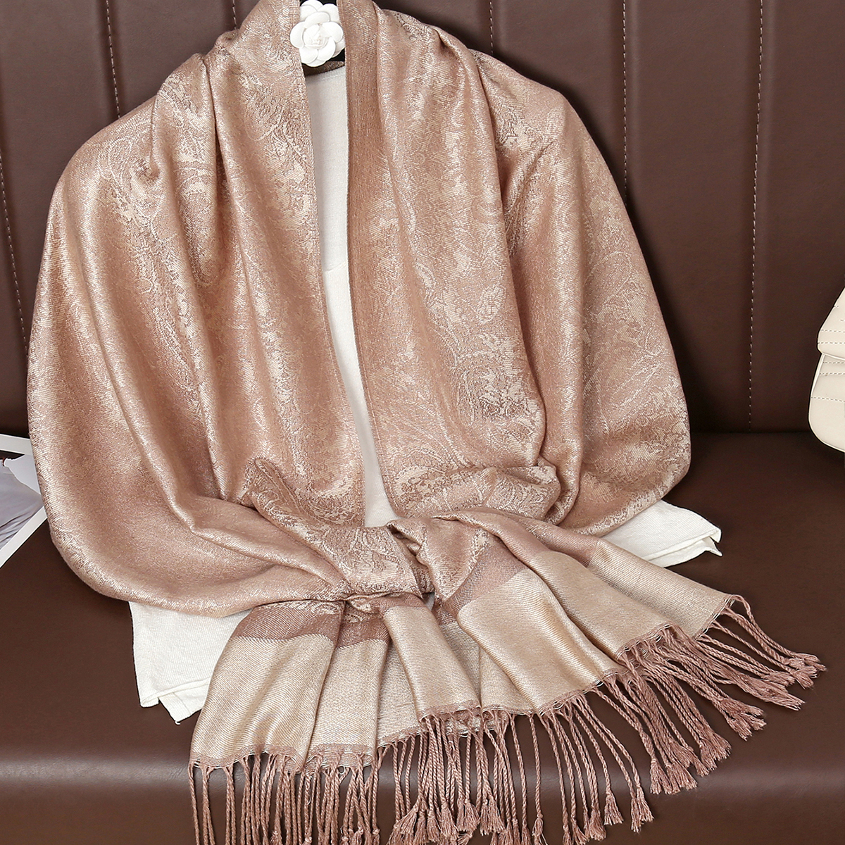 Châle en jacquard cajou à motif cachemire vintage, écharpe à pampilles, style ethnique, pashmina décontracté, à la mode, doux et chaud