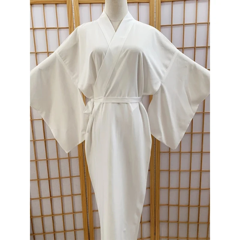 Kimono japonais traditionnel blanc, Robe avec ceinture Obi, manches longues, doublé Yukata, pour Spa, vacances, vêtements de nuit, Relaxation à domicile