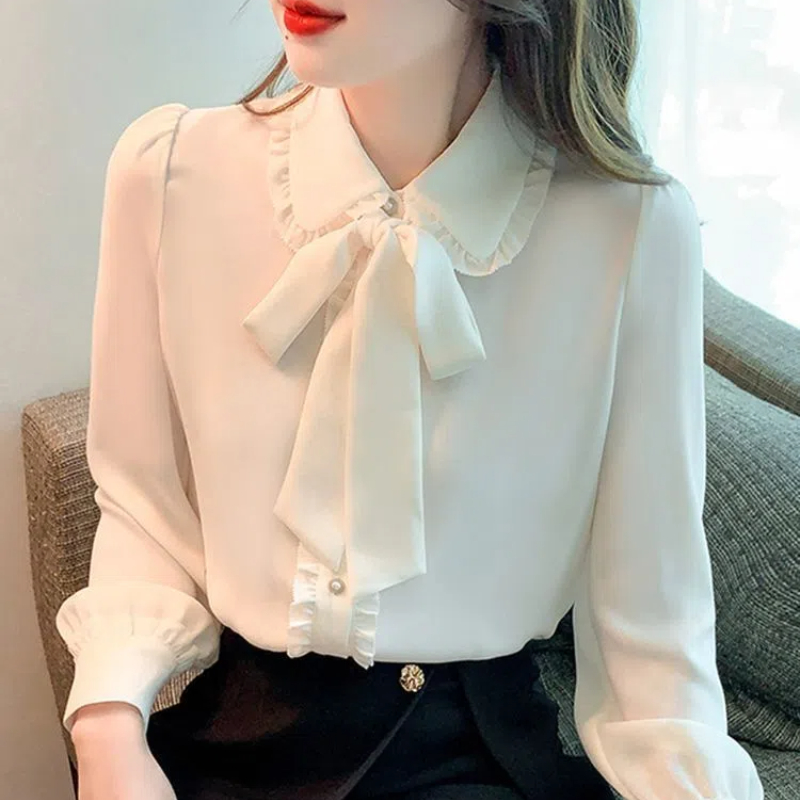 Chemisier à Manches sulfet Col Beurre pour Femme, Vêtement Solide avec Nministériels d, Volants et lèvent, Chemise Assortie avec Tout, Nouvelle Mode Printemps Automne