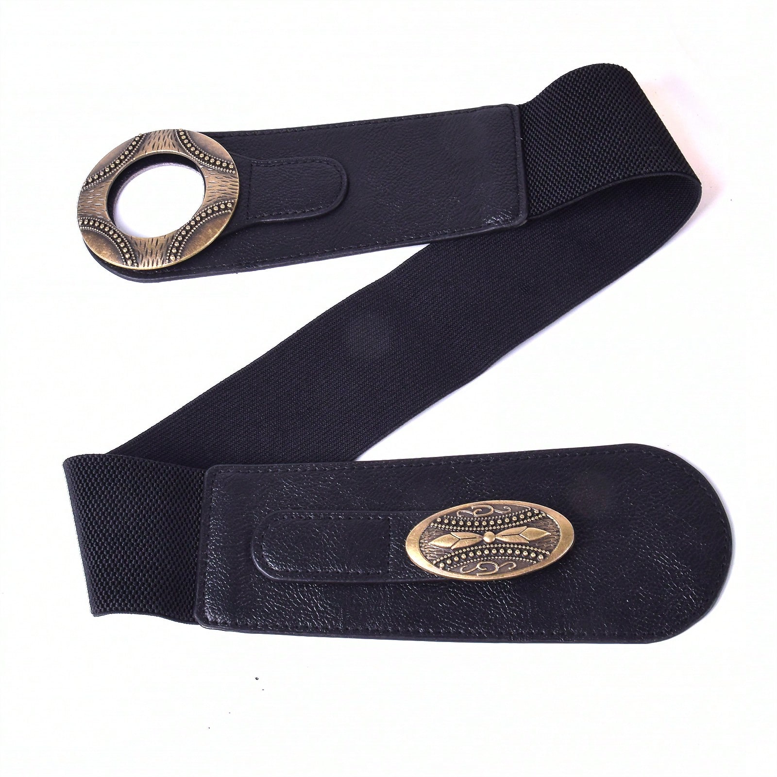 Ceinture large pour femme en cuir avec boucle en métal doré rétro, ceinture à boucle entrelacée pour robe, combinaison et manteau