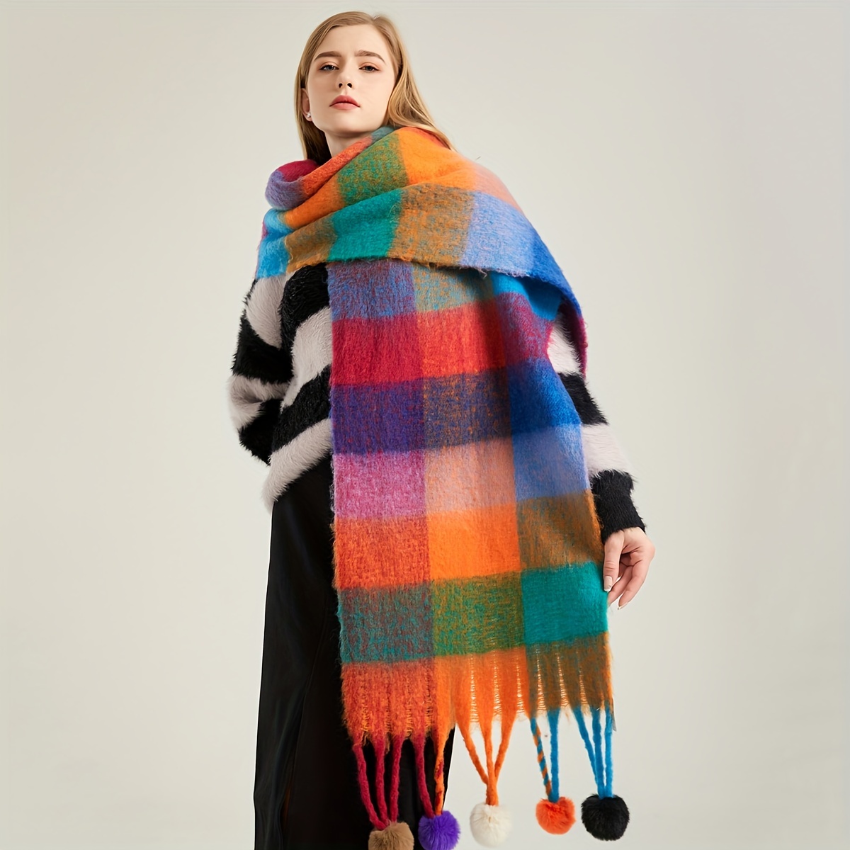 Écharpe d'hiver femmes de luxe automne hiver écharpe en cachemire épaissi chaud châle classique glands moelleux écharpe Plaid couleur doux châle