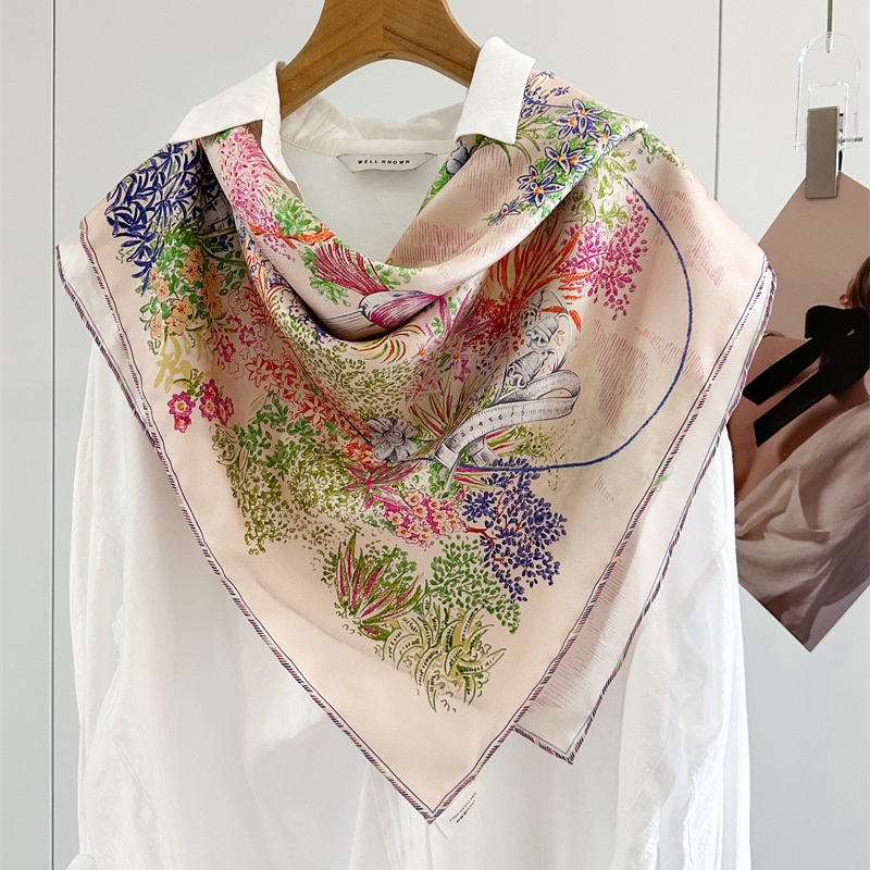 Écharpe en soie 100% à imprimés floraux, foulard pour femme, écharpes en soie véritable charmantes, châle 90x90cm