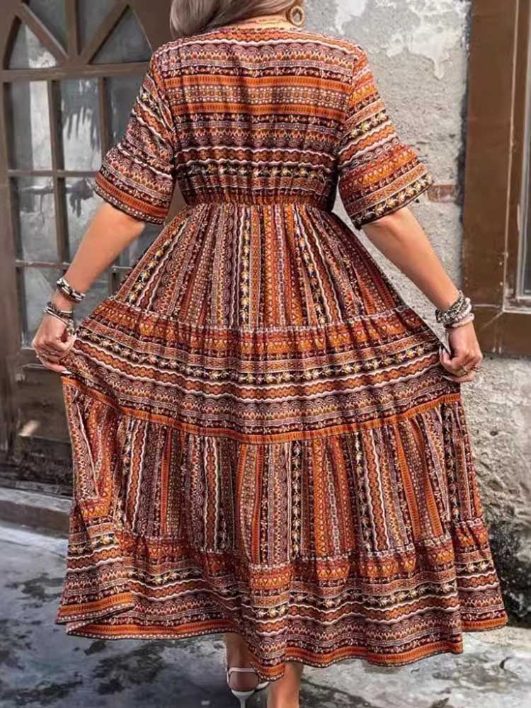 Robes d'été longues pour femmes, col rond, col en V, Style bohème, grande taille, robe Boho, Maxi, Simple, basique, décontractée