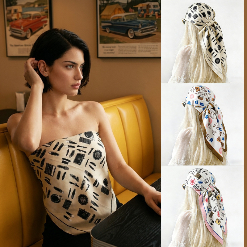 Foulard carré pour femme, hijab, bandana, écharpe en satin, châle coupe-vent imprimé pour femme, couvre-chef