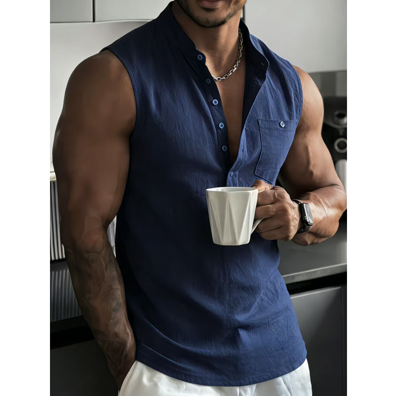 Nouvelle Collection Été – Débardeur Homme Vintage en Lin – T-shirt Décontracté et Ample pour Homme – Gilet Sportif Uni