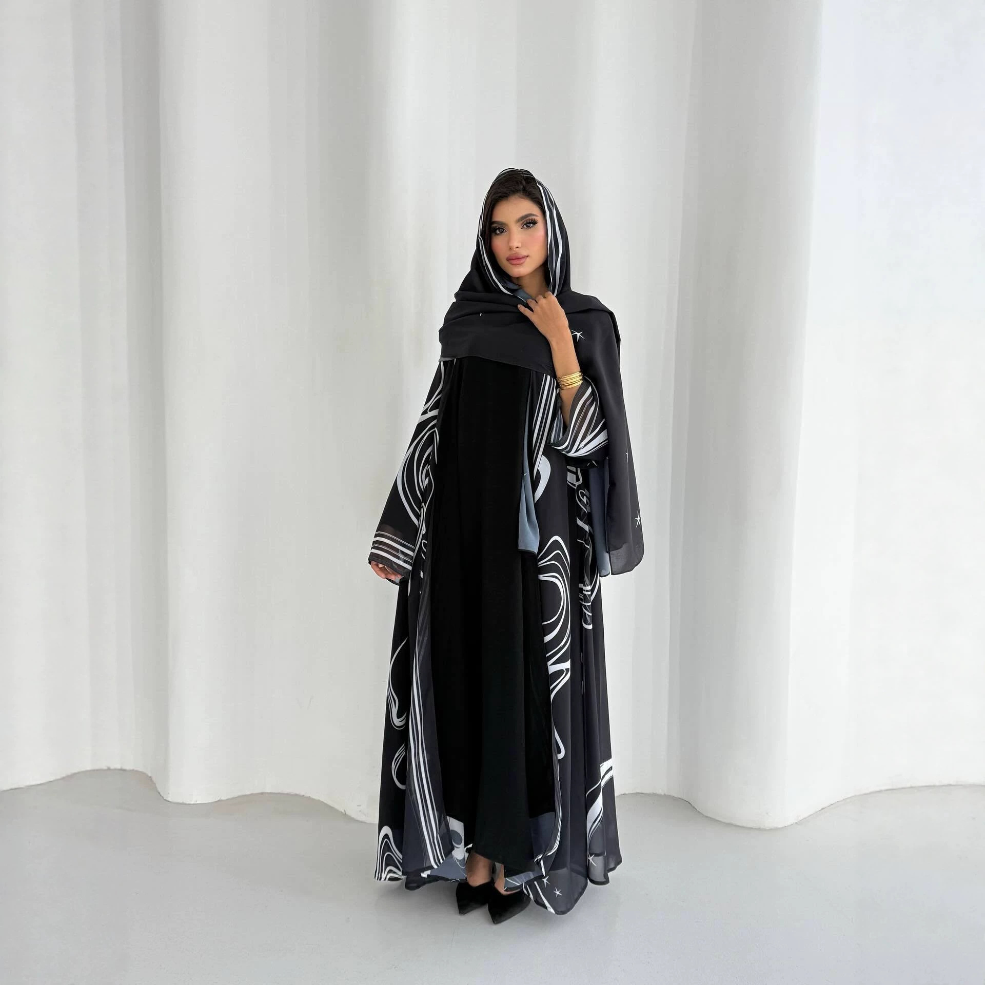 Abaya Eid pour femmes, robes imprimées, cardigan musulman, robe hijab, ensemble 2 pièces, jalabiya, abayas Ramadan, Dubai, kaftan, islam, vestidos, Maroc