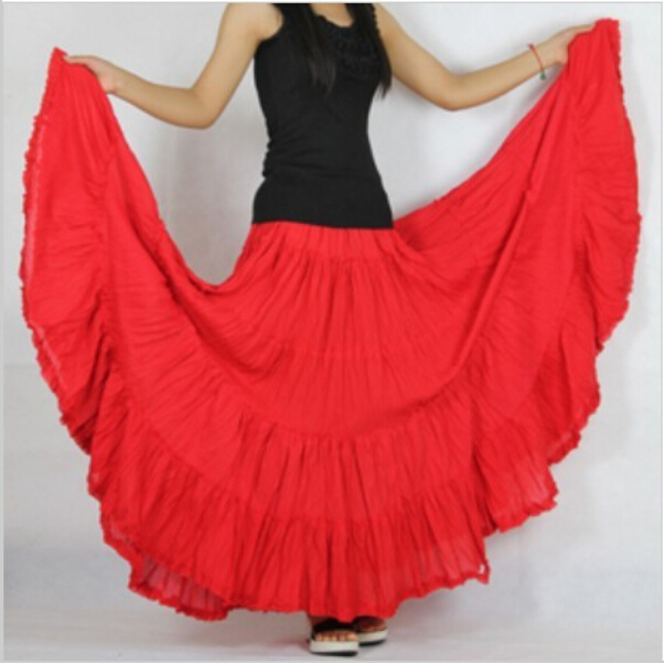 Jupe longue à volants style bohémien pour femme, Maxi, couleur bonbon, taille élastique, coton, décontractée, à la mode