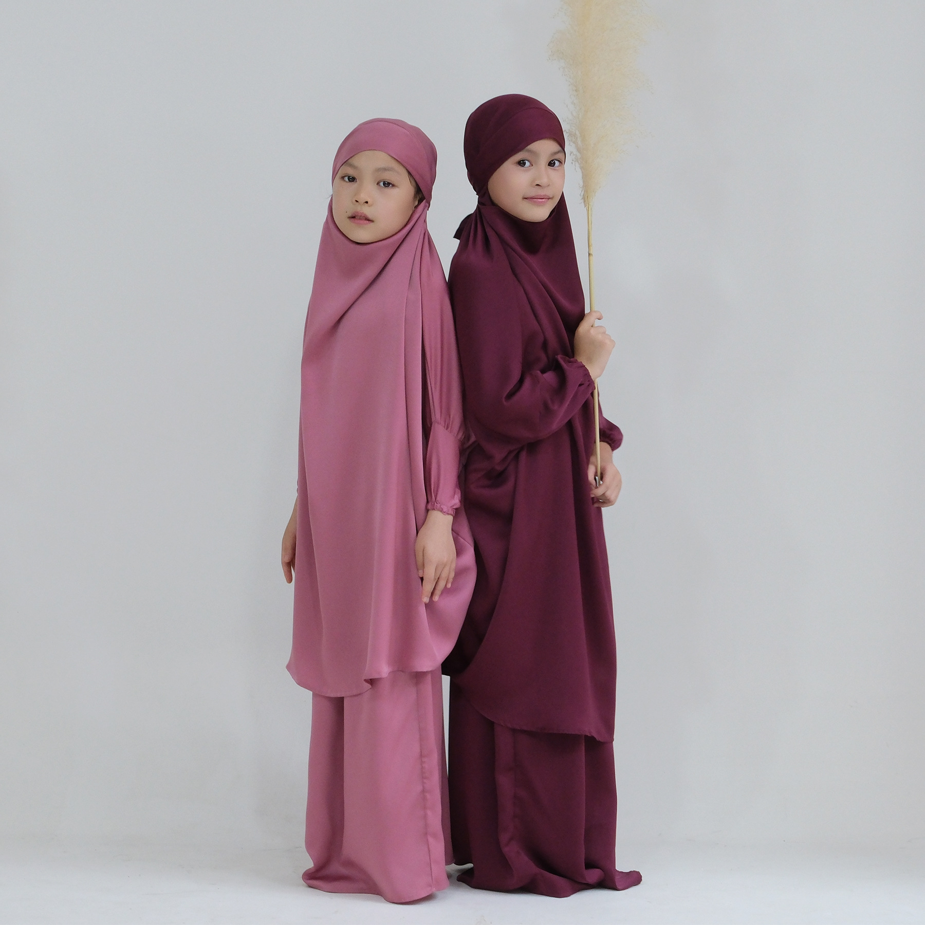 Eid Ramadan musulman enfants filles Hijab robe à capuche Khimar jupe Abaya prière vêtement islamique couverture complète Burqa Niqab 2 pièces
