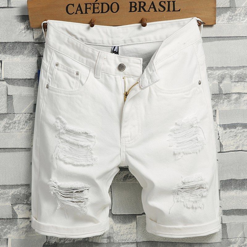 Short en jean pour hommes 2025 été Y2k Streetwear déchiré décontracté Denim longueur genou short en jean solide blanc nouveau short en jean classique
