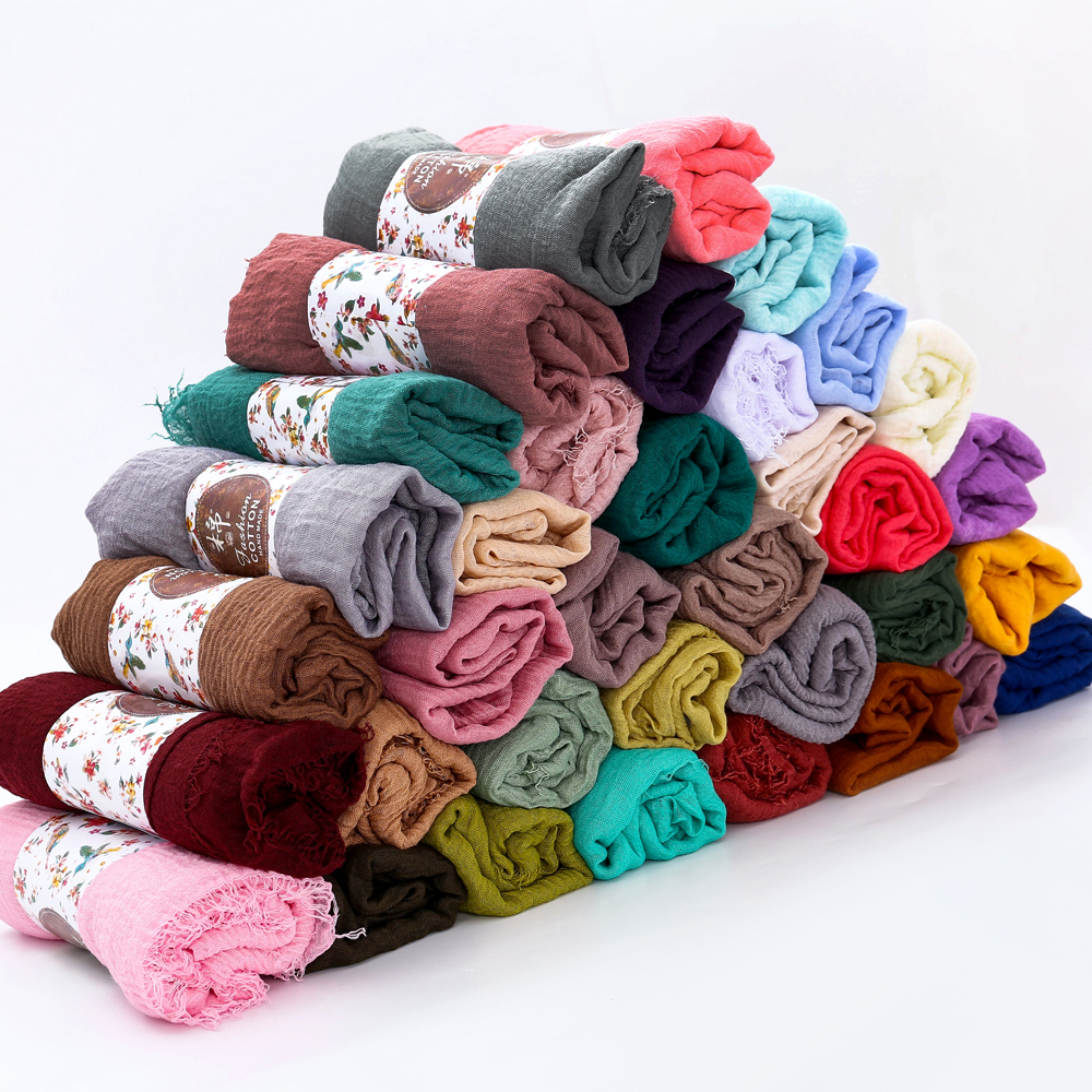 Écharpe Hijab en Coton Froissé pour Femme, Turban Musulman, Châle Bandana Uni, Châles Respirants, Foulard, Capuche, Ramadan, Grande Taille