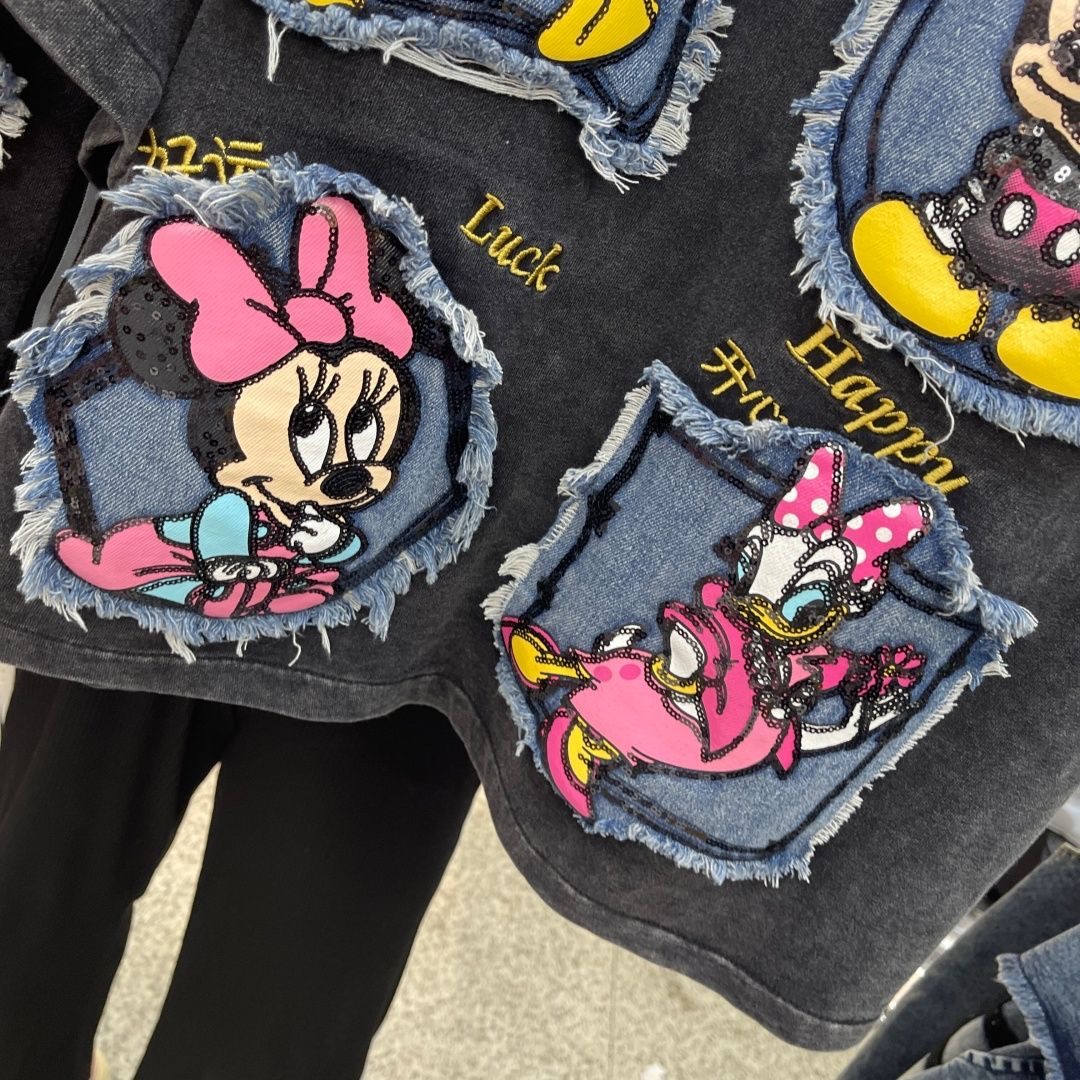 Ensemble haut à manches courtes et short, broderie cartoon de style industriel, mode européenne et américaine, ample et tendance