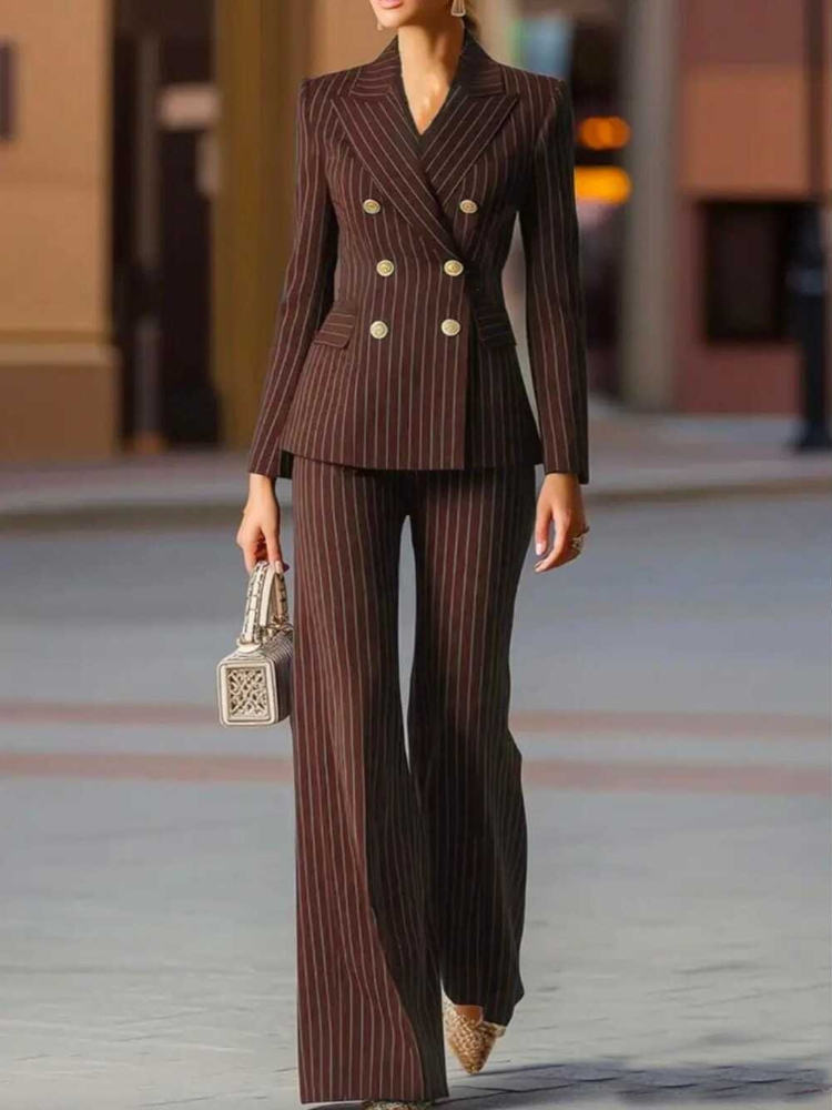 Costume pantalon pour femmes, mode automne-hiver, rayé, veste de travail professionnelle pour femmes, blazer et pantalon, ensemble formel 2 pièces