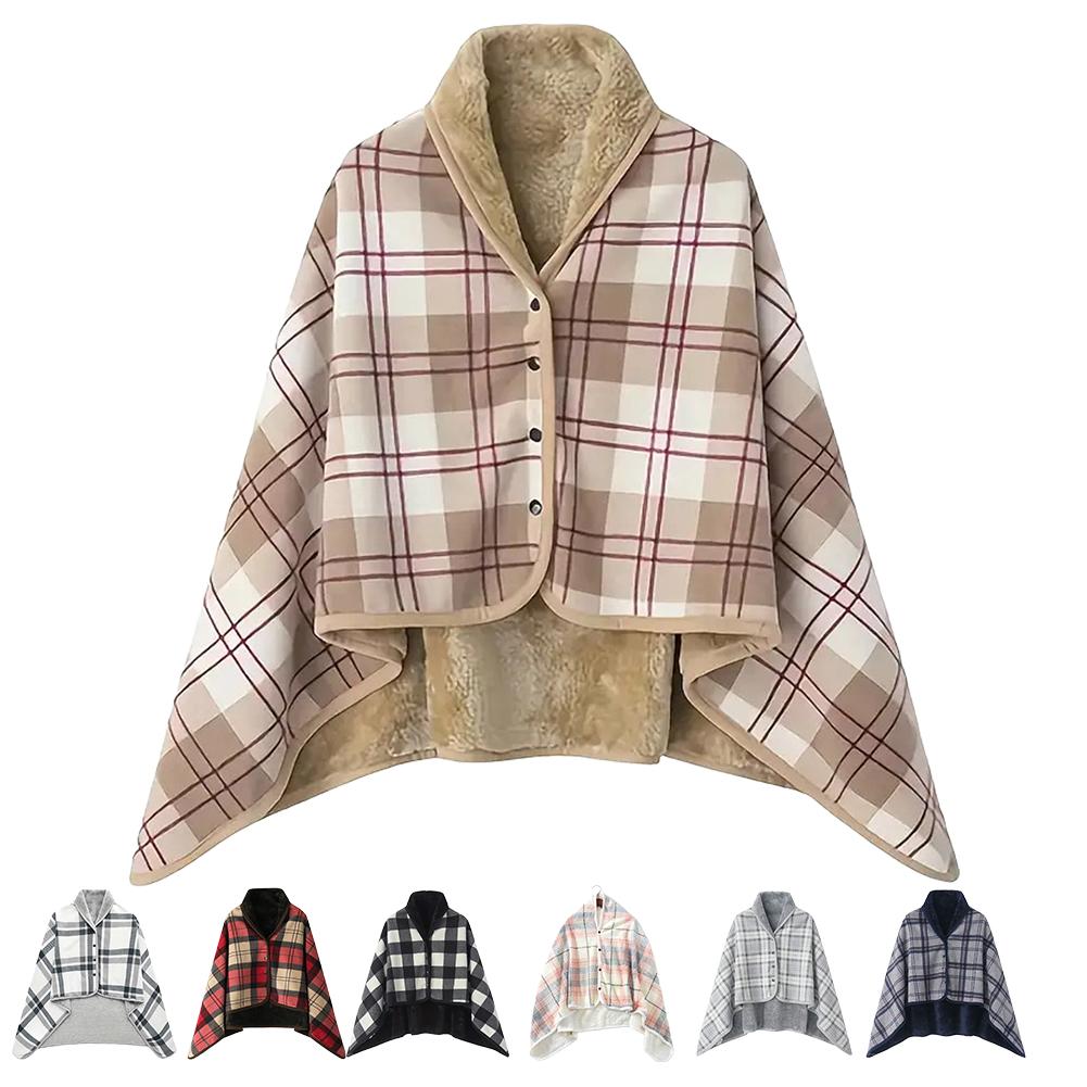 Châle-portable doux et chaud, plaid double couche, écharpe multifonction pour femme, couverture d'hiver à motif tartan