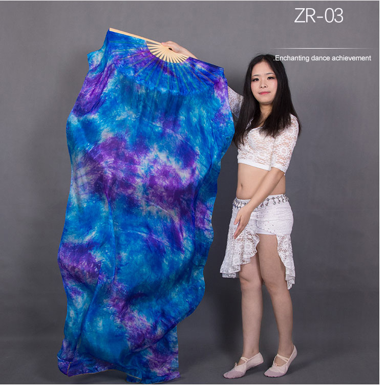 Voiles en éventail teints en soie naturelle pure 100% pour femmes, costumes et accessoires de danse du ventre pour spectacle de danse du ventre, une paire