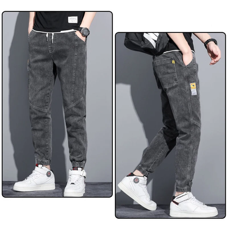 Hommes jean élastique cravate sarouel Denim pantalon mâle lié pieds concepteur Cargo Joggers Denim pantalon quotidien jambe étroite Jeans décontractés