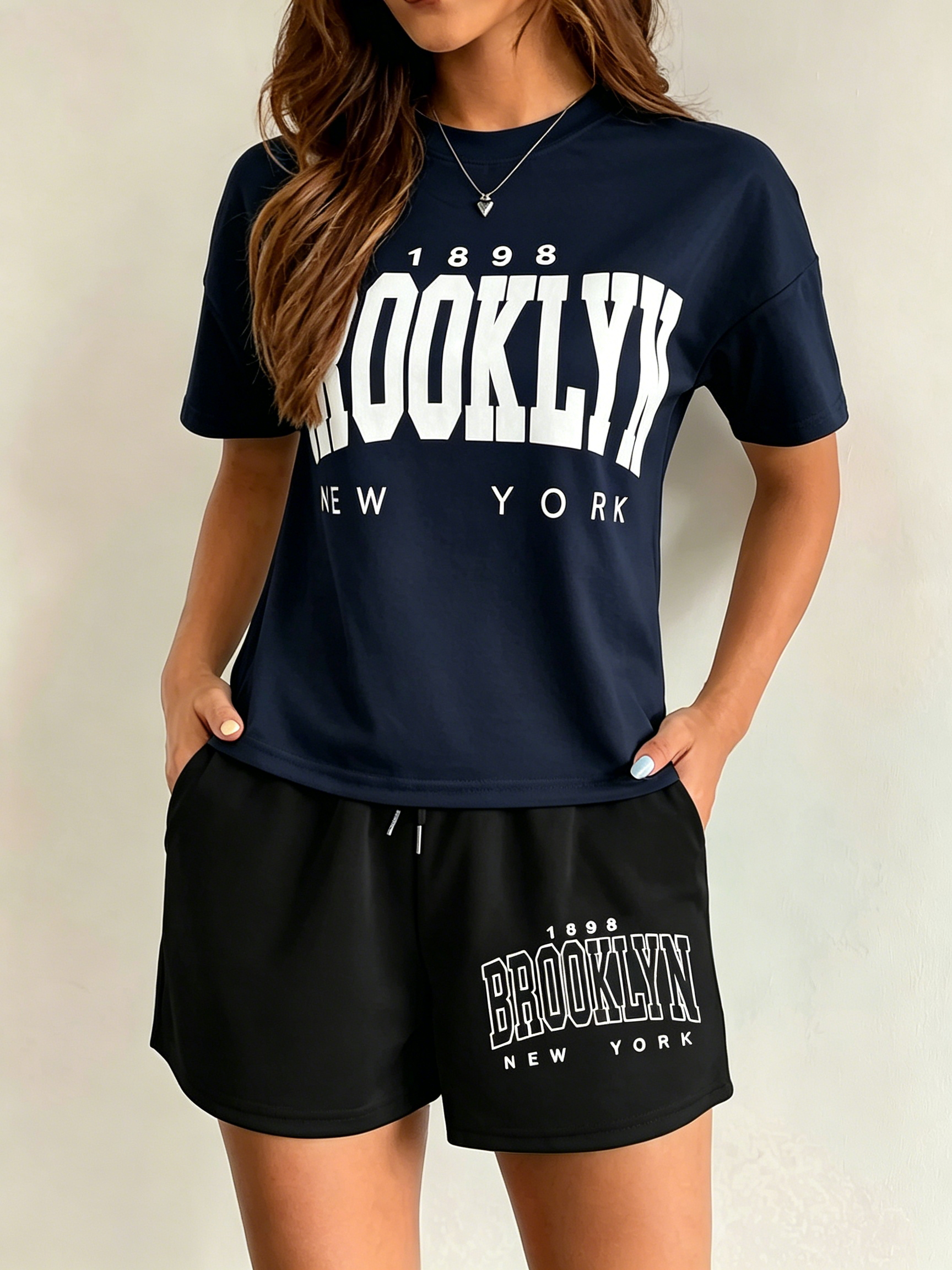 Ensemble t-shirt et short à manches courtes pour femmes, tenue décontractée en deux pièces, combinaison tendance, costumes sportifs et décontractés