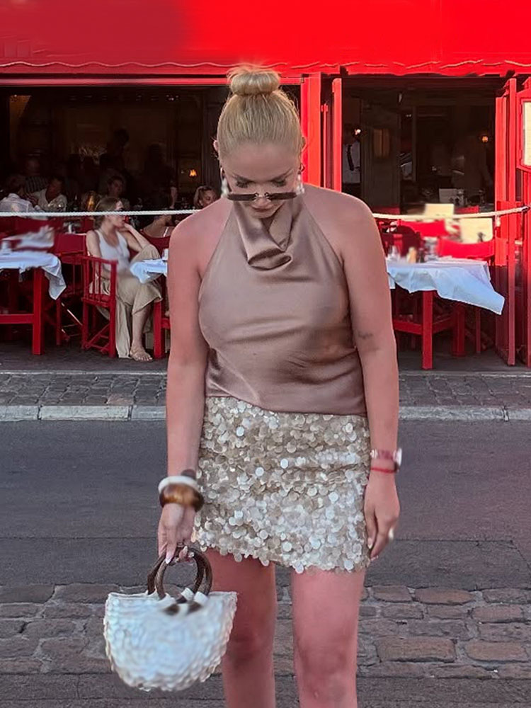 HH femmes été nouvelle mode taille haute mince solide paillettes Mini jupe femme Sexy hanche côté fermeture éclair Punk fête jupe courte Mujer