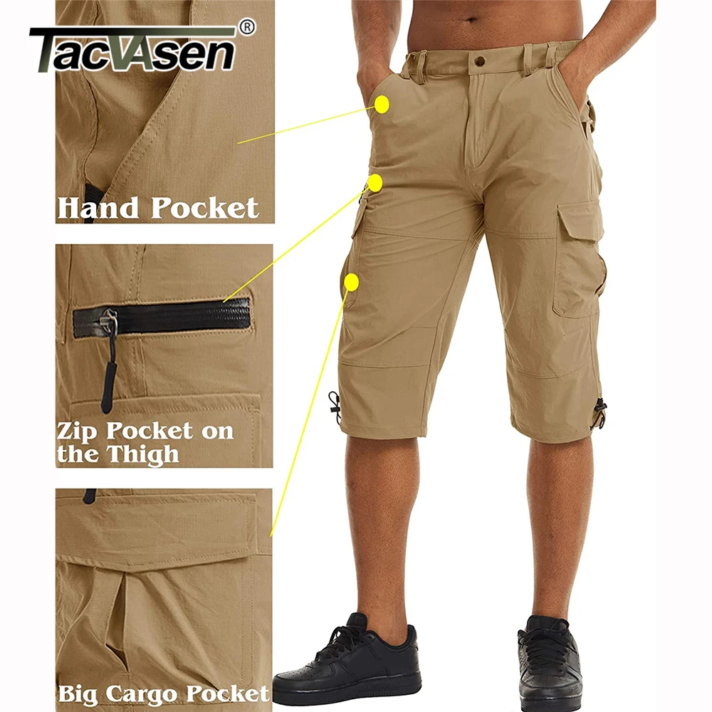 TACVASEN-Short de travail cargo pour homme, pantalon capri à séchage rapide, multi-poches, longueur genou, fjSummer Board Beach, 3/4