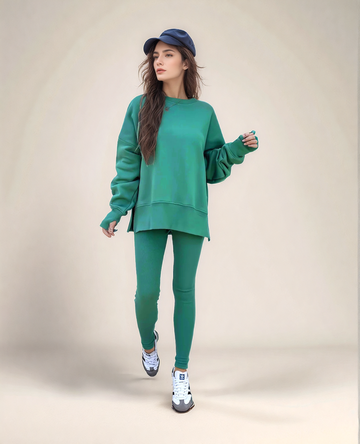 Ensemble sweat-shirt décontracté pour femme, col rond, manches longues, coupe ample, avec pantalon ajusté, style européen et américain, automne/hiver
