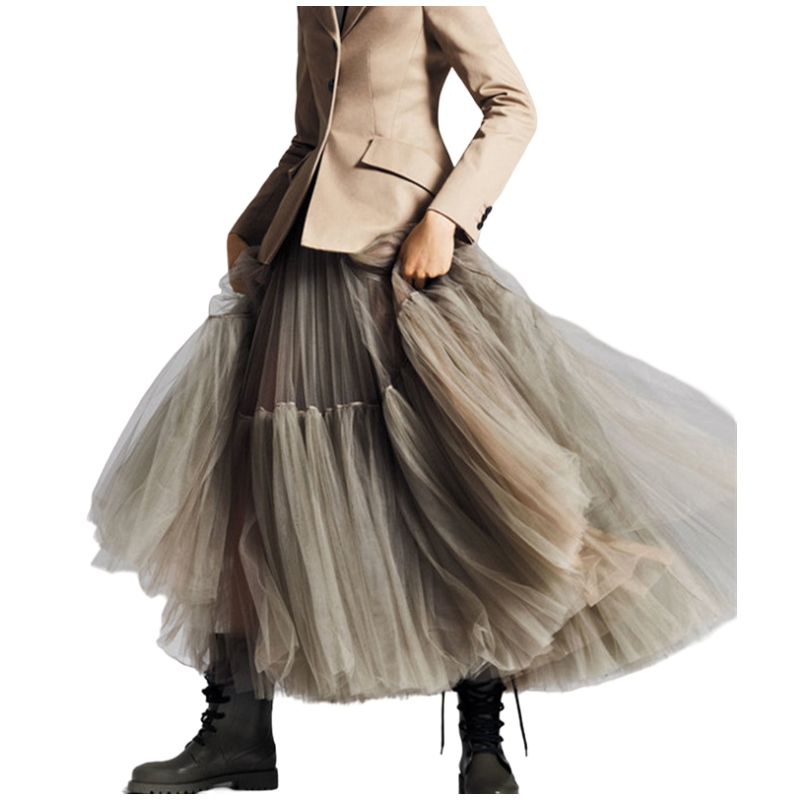 Jupe longue en tulle maxi pour femme, plissée gothique noire, décontractée, de fête, style fée, été, hiver, Jupe Longue 2026, Falda Mujer