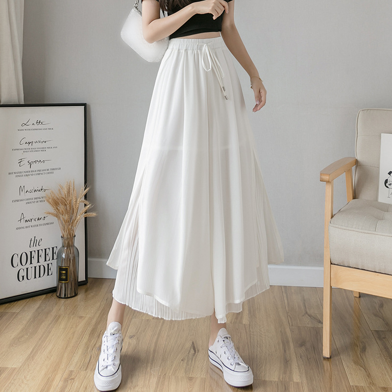 Jupe plissée en mousseline de soie pour femmes, taille haute, décontractée, jambes larges, mode Streetwear, été