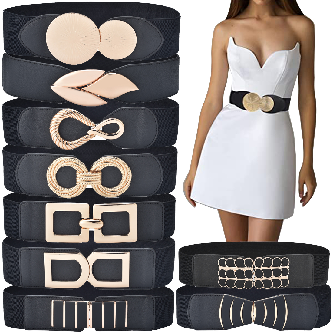 Ceinture élastique large pour femmes, extensible, classique, à la mode, pour robes