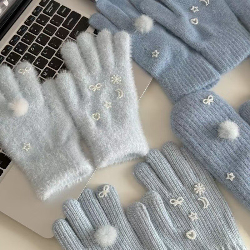Gants en cachemire épais pour femmes, mode, couleur unie, Simple, imitation vison lapin, tricotés, laine, drôle, vente en gros, automne hiver