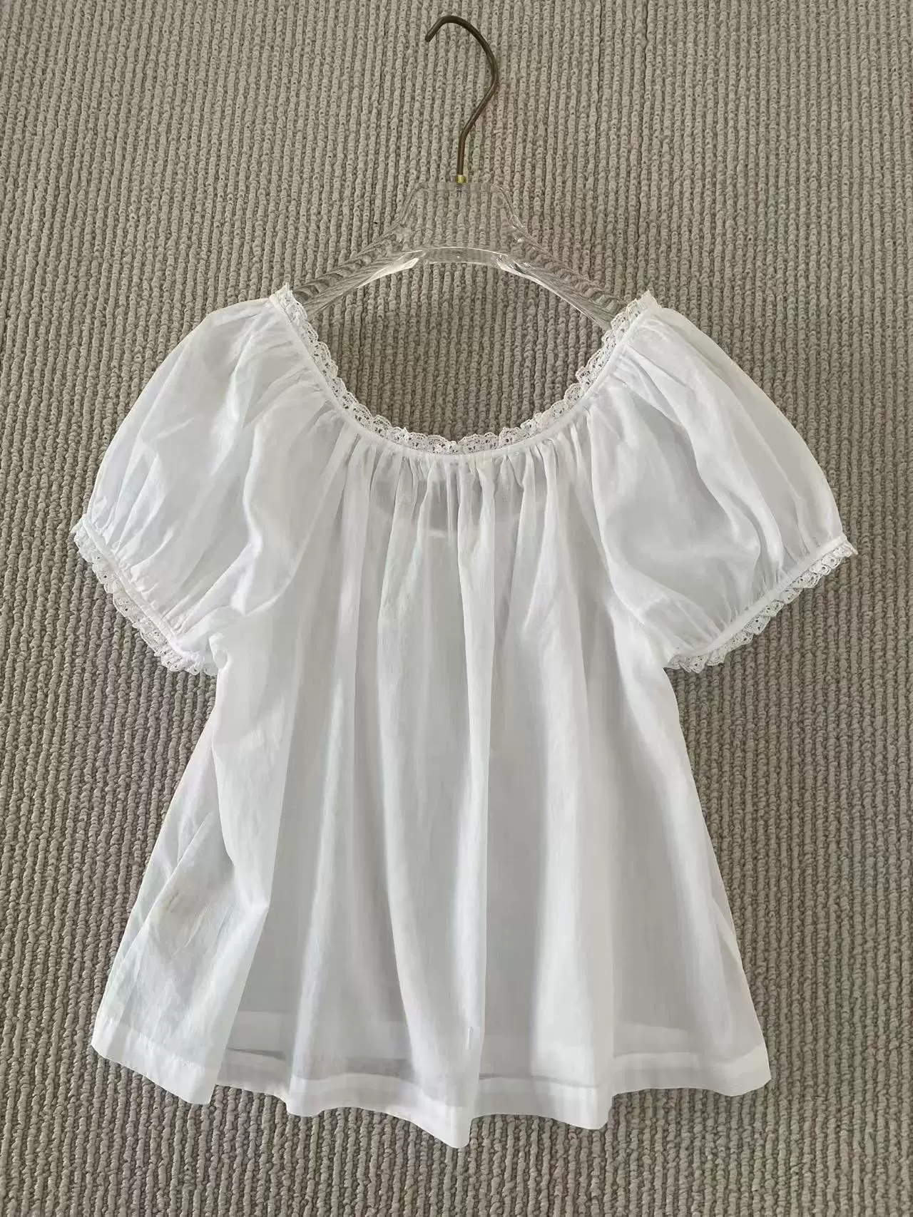 Chemisier blanc pour femme avec broderie florale, col rond, manches bouffantes, coupe ample, 100% coton