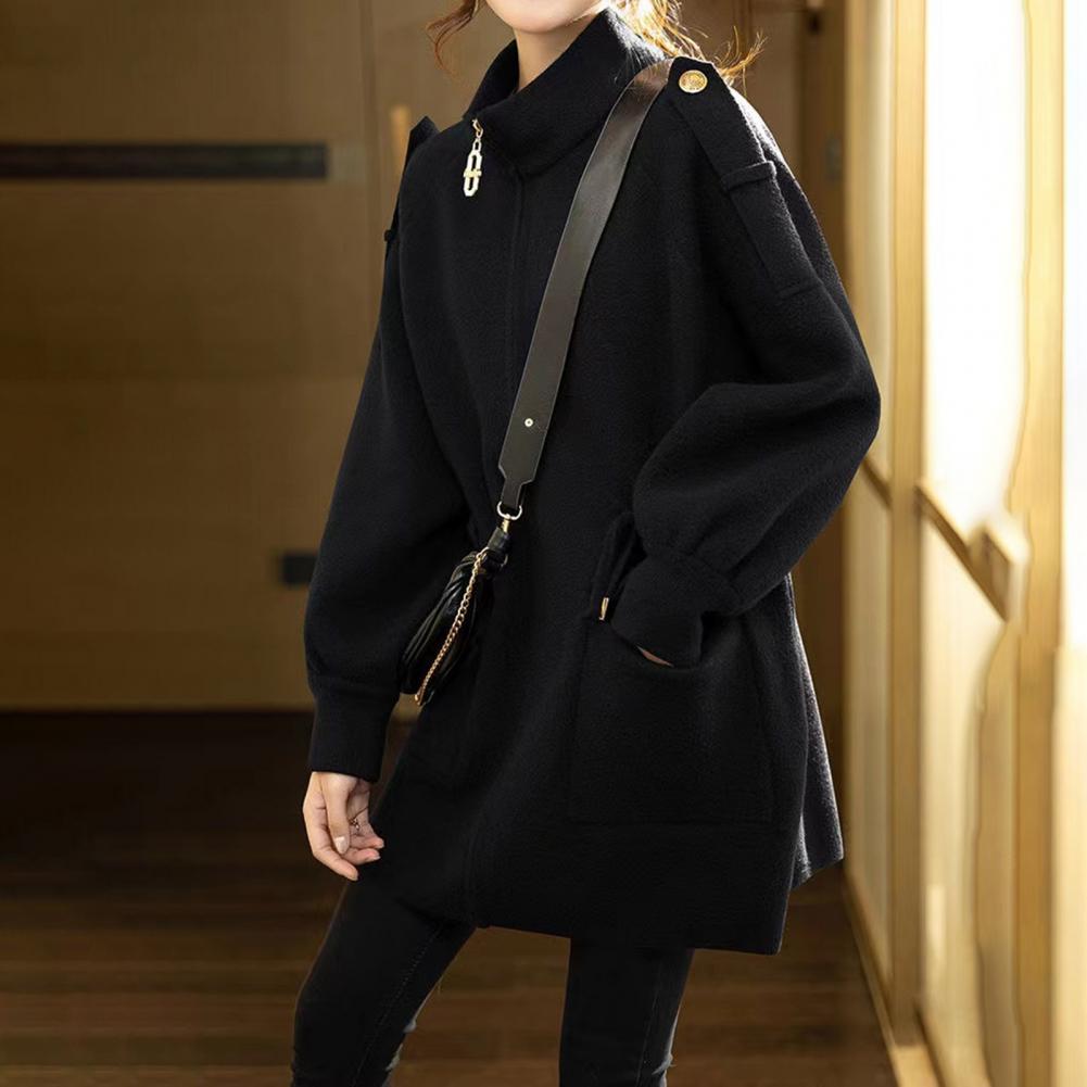 Manteau d'hiver élégant pour femme, avec col montant, manches longues épaisses, grandes poches, à la mode pour le froid et l'extérieur