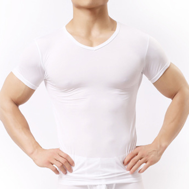 Sous-vêtements transparents pour hommes, maille de soie glacée, chemises de base transparentes, sous-vêtements de Fitness et de musculation Sexy