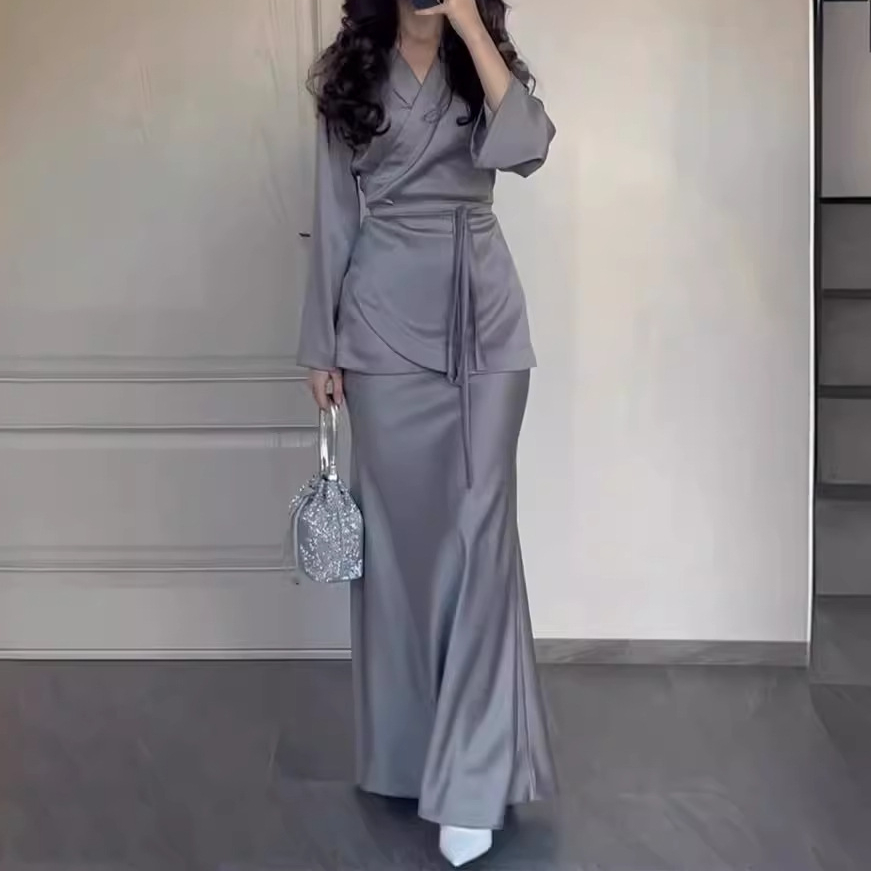 Robe longue à manches longues pour femmes musulmanes, robe de soirée sexy, coupe couvertes, ligne A, lacets, épissure, taille haute, élégante, monochromatique, éducative