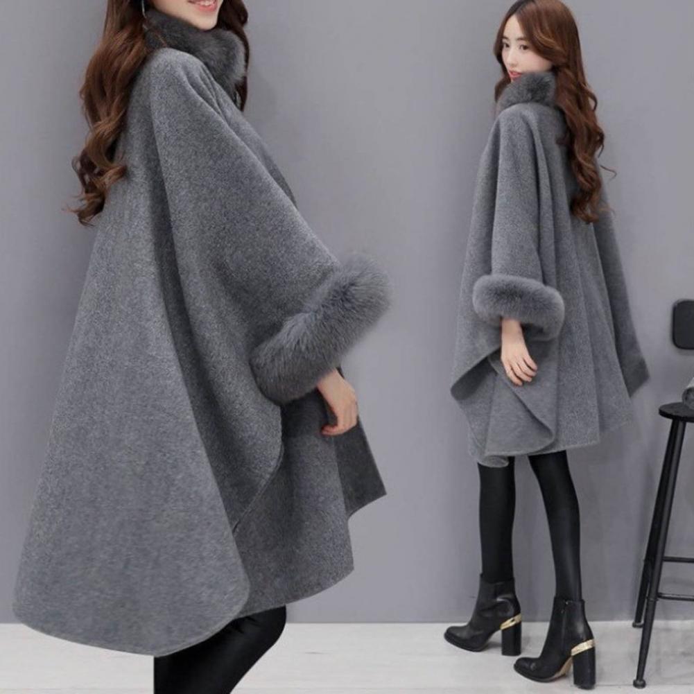 Populaire femmes Cape manteau automne hiver chaud ample mi-long Poncho manteau tout Match femme Poncho manteau pour un usage quotidien