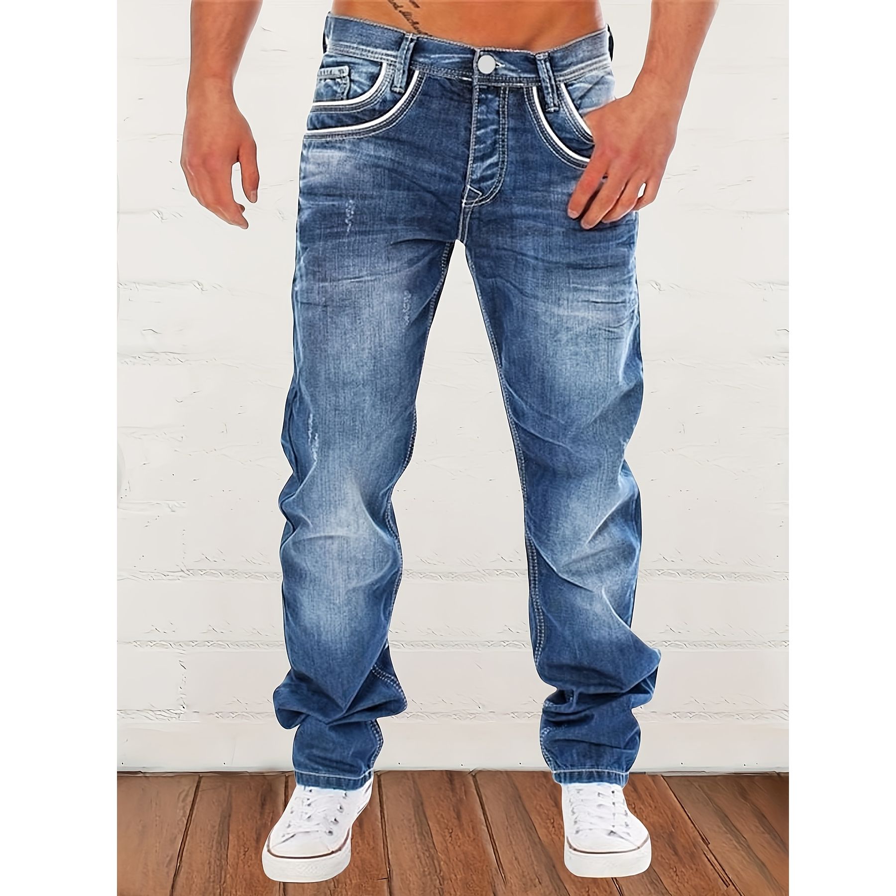 Nouveaux hommes rétro ample décontracté jambe droite jean confortable coupe classique hommes Denim pantalon