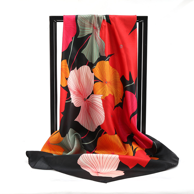 Foulard Carré Élégant en Satin pour Femme, Marque de Luxe, Bandana, Châle, Hijab, 90cm