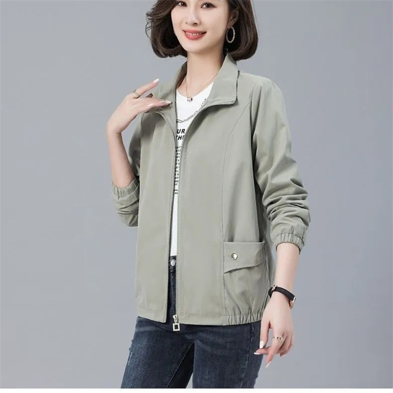 Femmes coréennes col montant fermeture éclair couche de finition printemps automne dames mode manches longues veste femme nouveau ample couleur unie vêtements d'extérieur