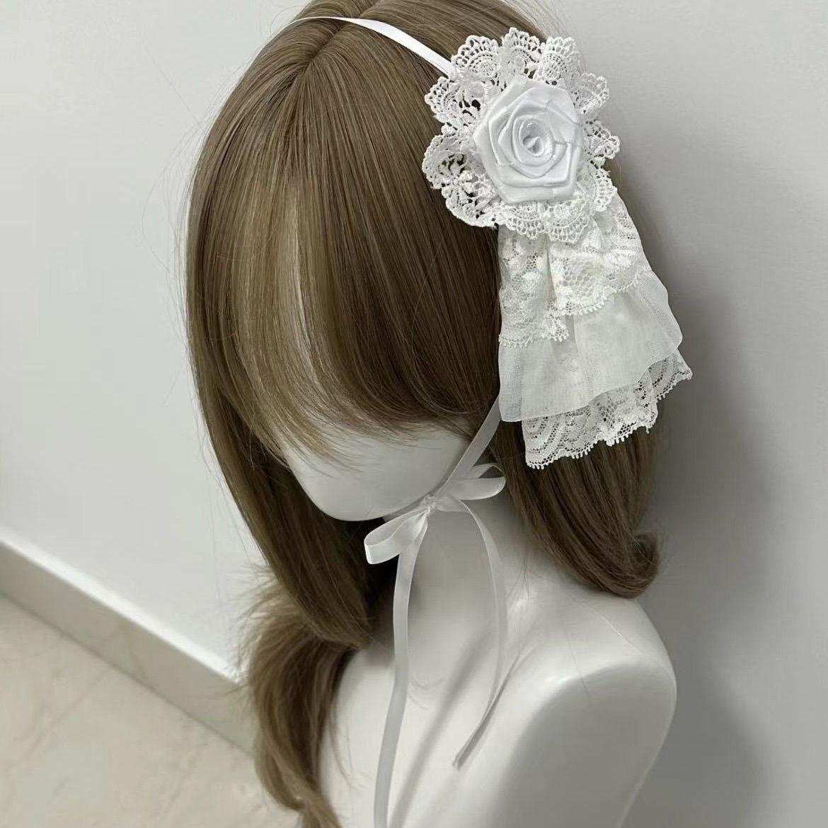 Femmes Original fait à la main mignon Harajuku noir/blanc Lolita à la main dentelle arc fleur bandeau de cheveux chapeaux accessoires